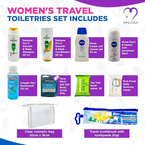 Ladies Travel Toiletries Set - Airport-Approved Toiletry Essentials for Women's – Suitable for Air Travel in Hand Luggage – All 100ml or Under – includes Clear Security Approved Wash Bag - Image 3