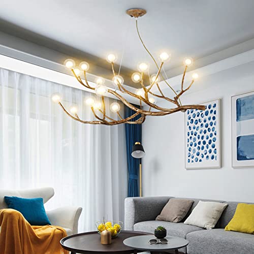 Image of NorDiem 20-Light Farmhouse Resin Tree Branch Chandelier Bubble Glass G4 LED