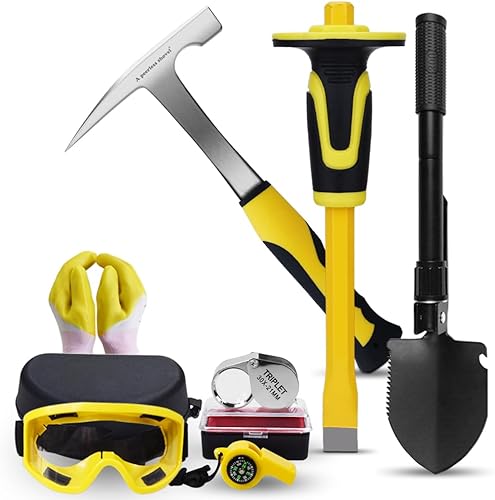 Kit de equipo de selección de rocas de geología, martillo de 21 onzas, 1 cincel de masón, juego de herramientas para acosar, minería de oro y