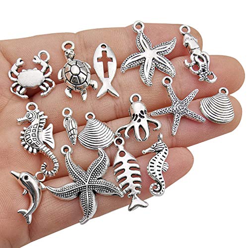 120G(100Pcs) Antique Silver Sea Animals Marine Life Charms Pendants For Crafting, Jewelry Findings Making Accessory For Diy Necklace Bracelet (M292) #TOP2