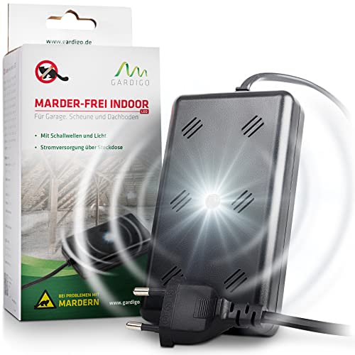 Indoor LED - Répulsif Ultrason Anti-Martres Fouines renards ratons laveurs et rongeurs; Repousse Animaux 230 V Prise Secteur