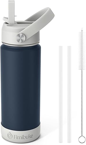 Fimibuke Botella de agua aislada para niños, 18 onzas, sin BPA, de acero inoxidable 188, vaso para niños y niñas con pajita, vaso de viaje de doble