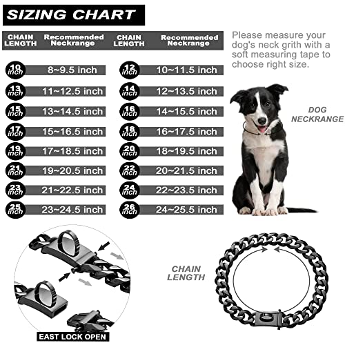 W/W Lifetime Dog Chain Collar Walking Training Collar With Design Secure Buckle 19Mm Black Cuban Link Strong Heavy Duty Chew Proof Chain(19Mm, 18") #TOP4