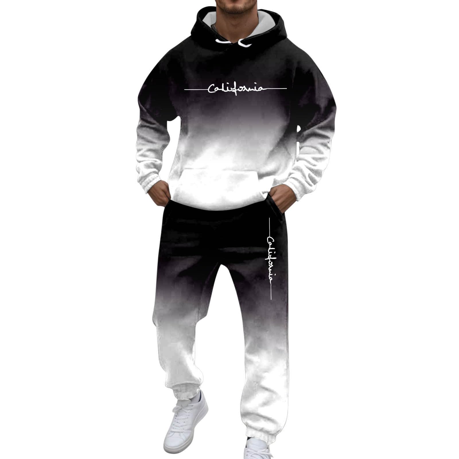 Generisch Chándal holgado para hombre, conjunto de chándal con bolsillos, traje de casa, traje de manga larga, traje deportivo, sudadera con capucha y pantalones de chándal