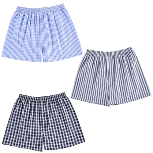 Mens Boxer Shorts for Men 100 Cotton Funny Sleep Short Inseam Woven Pattern Plaid Pajamas Multipacks