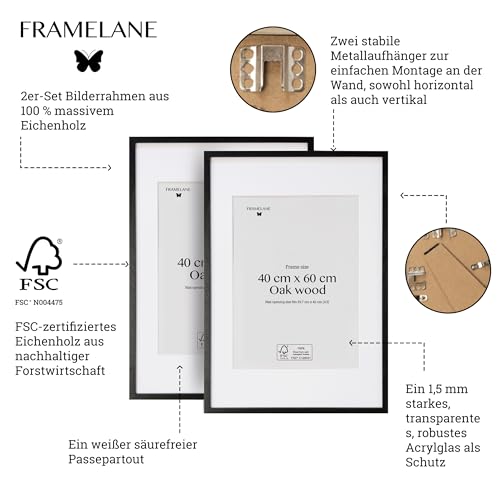Framelane Bilderrahmen aus Eichenholz, 2er-Set, 40 x 60 cm, Schwarz – Ansicht 4