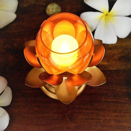 Image of Easyera Beautiful Lotus Tealight Holder Candle Stand Metal Home Decoration Festival Occasions Diwali Ga (Not Include Glass Candle) (Pack of 2- (Golden) Mini Lotus)