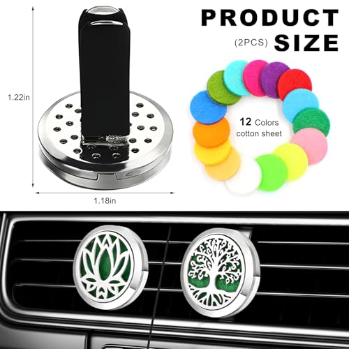 Image of KVAEY 2PCS 30mm Car Diffuser Vent Clips, Tree of Life Aromatherapy Essential Oil Diffuser Locket with 12 Felt Pads, Stainless Steel Car Diffuser Locket Air Freshener (Silver)