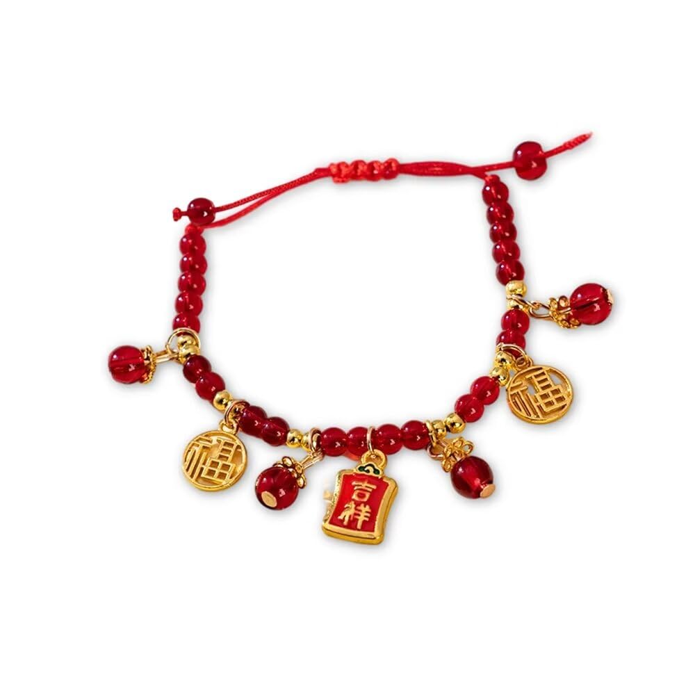 Zian2024 New Year Of Dragon Beaded Charm Bracelets Crystal Bead Pendant Bracelet Chinese Zodiac Lucky Adjustable Handmade Woven Red String Bracelet For Women Men New Year Gifts