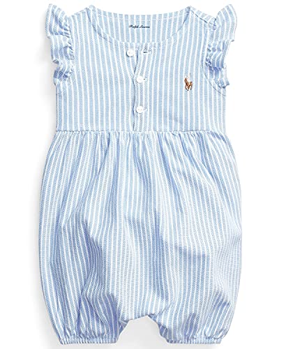Polo Ralph Lauren Baby Girls Striped Oxford Mesh Bubble Shortall (Harbor Blue(569804) White, 3 Months)