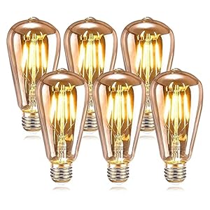 RANJIMA Edison Vintage gloeilamp, 6 stuks, ST64 Edison LED-lamp, warmwit, E27, 6 W, retro gloeilamp, ideaal voor nostalgie en retro verlichting, vintage antieke gloeilamp