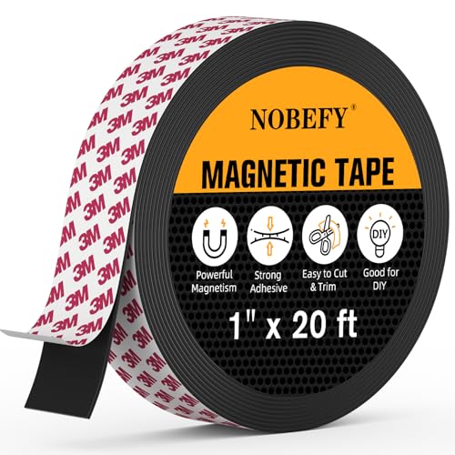 NOBEFY 20 Feet x1 in Magnetic Tape, Magnetic Strips with Adhesive Backing, Magnetic Strips for White Board Refrigerator, Magnet Tape for Craft&DIY