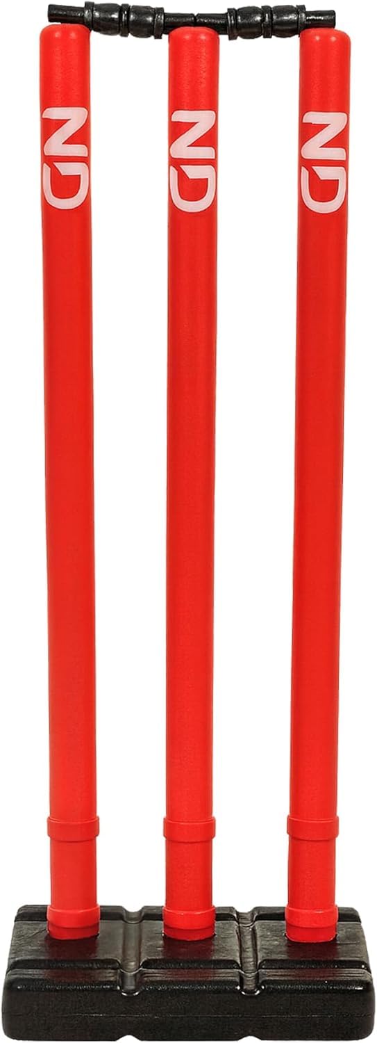 ND Sports Cricket Wickets with Bails – Durable & Weather-Resistant Cricket Stumps Set for Training & Matches (Red/Black, Junior (Size 5) - Pack 1)