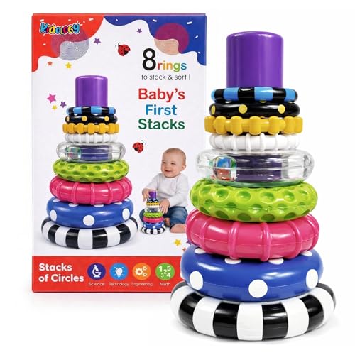 Image of Kidology Ring Stacker Baby Toy for 6+ Months with Different Stacking Rings & Rattle | 9 Pcs. Montessori Learning Toy for Early Brain Development for Kids & Infants