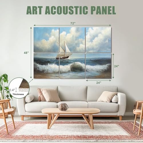 6 Pack Paneles Acústicos Decorativos de Arte Absorbentes de Sonido con Diseño de Paisaje Marino, Paneles Autoadhesivos para Estudios de Grabación y Oficina 72"x48" miniatura 2