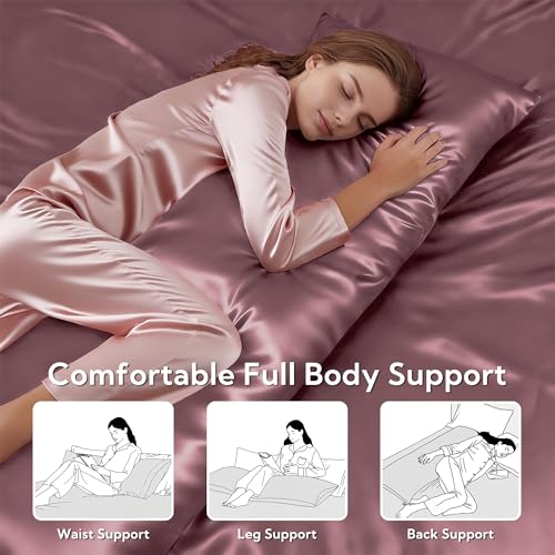 Image of MR&HM Satin Body Pillow Cover, Soft and Breathable Body Pillow Case with Envelope Closure, Cooling and Silky Long Pillowcase for Hair and Skin,Grey (20x54, Rose Taupe)