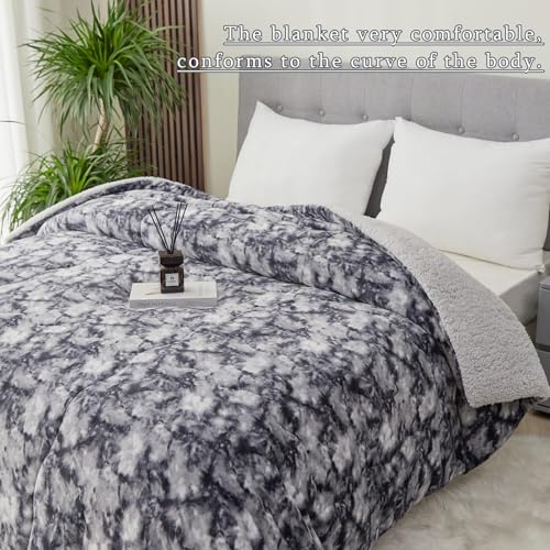 CHOSHOME Sherpa Fleece Blanket- Thick Warm Blanket for Winter, Soft Fuzzy Plush Blanket for Bed, Couch, Travel (Tie Dye Grey, Twin 60" x 80", Thickened Type)