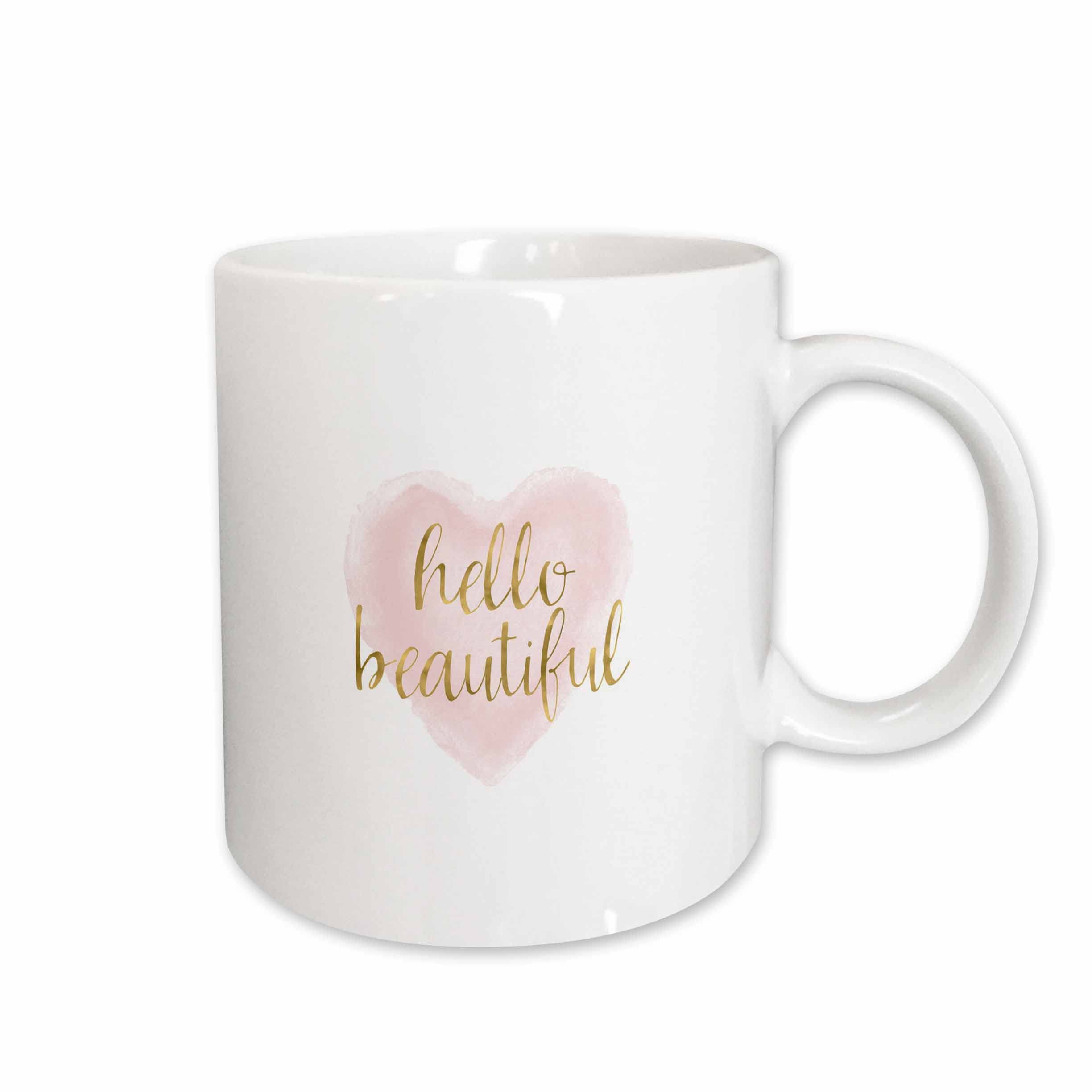 265783_1"Pink Gold Hello Beautiful Heart Mug, 11 oz, White