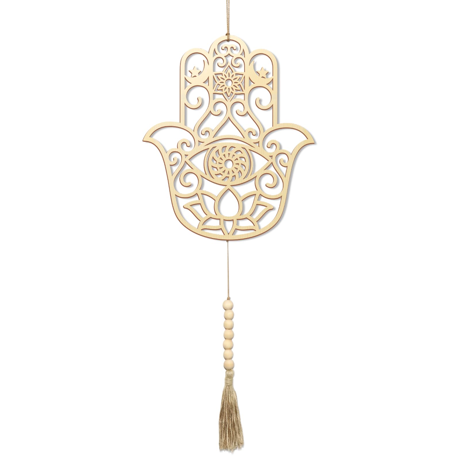 Bnesi 13.5'' in Hamsa Hand Meditation Symbol Sacred Geometry Wood Wall Art Decoration, Spiritual Gift for Baptism, Housewarming