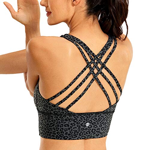 CRZ YOGA Women's Longline Strappy Sports Bras for Women Wirefree Padded Yoga Bras Tops Leopard Printed 1 Small