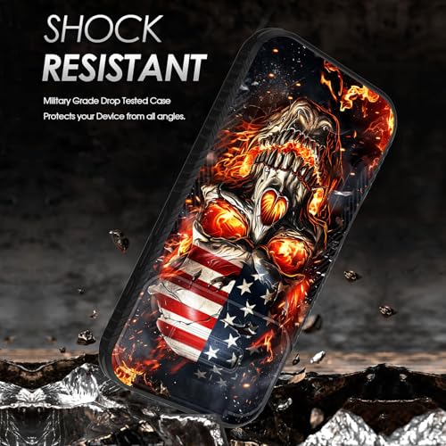 wiaekosef for iPhone 17 Pro Case Built in Slide Camera Lens Cover,Heavy Duty Shockproof Protection Dual Layer Case for iPhone 17 Pro 6.3'' 2025,American Flag Flame Skull - image 2