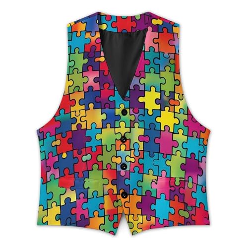 Autism Awareness Puzzle Casual Suit Vest for Men Formal Business Dress Regular Fit Waistcoat for Tuxedo2