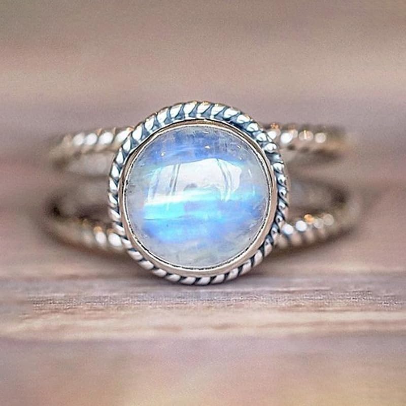 Mnyixsi Oval Shaped Natural Gemstone Solitaire Rings for Women, 925 Silver Plated Birthstone Ring Jewelry Women's Day Gifts Moonstone Ring Rainbow Moonstone Rings for Women Size 10 - Image 2