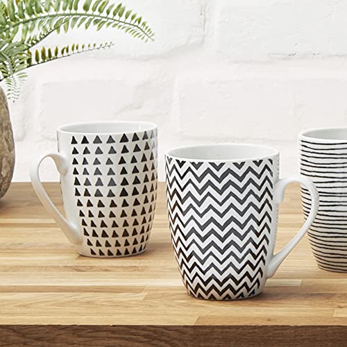 Sabichi Geo Sketch Mug Set of 4-350ml Capacity, Dishwasher and Microwave Safe, Porcelain Coffee Mug