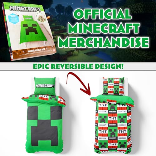 Ropa de cama Minecraft infantil reversible de 135x200 cm con funda de almohada de Creeper 7