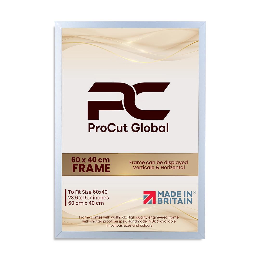 Procut Global 60X40CM Silver Picture Frames – Sleek Wooden Photo Frame with Shatterproof Perspex for Wall or Tabletop – Perfect for Posters, Certificates, Prints–Multiple Sizes & Colors Available — image 1