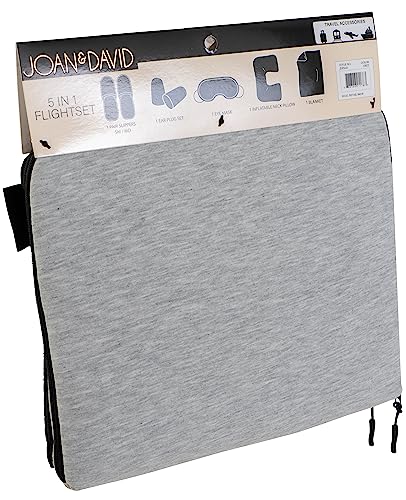 Joan & David 5 Piece Travel Kit Pouch With Blanket, Neck Pillow, Slippers, Eye Mask, Ear Plugs SIZE: LARGE/XL SLIPPERS (FITS MOST MEN/WOMENS SIZE 10-12 COLOR: GREY (JDP2567-024-GRY)2