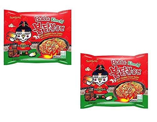 Sam Yang Buldak Kimchi Hot Chicken Flavour Ramen Instant Korean Noodles - 135Gm*2Pack (Pack of 2) (Imported), 135 Grams