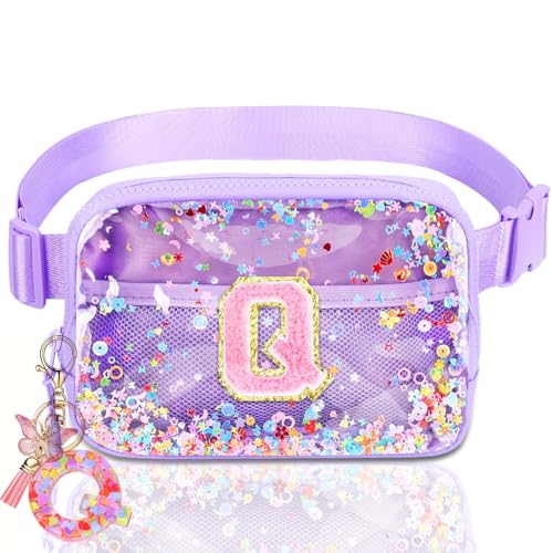 Image of Initial Fanny Pack for Girls - Belt Bag for Teens Kid Teen Girl Kid Birthday Gift Clear Purple Q