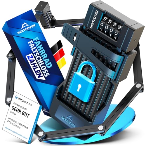 NEXTCOVER® Faltschloss Fahrrad FoldOne mit Zahlencode FoldBasic 120 cm I Zahlenschloss mit SteelSecure-Technologie I Fahrradschloss Faltschloss hohe Sicherheit inkl. Halterung
