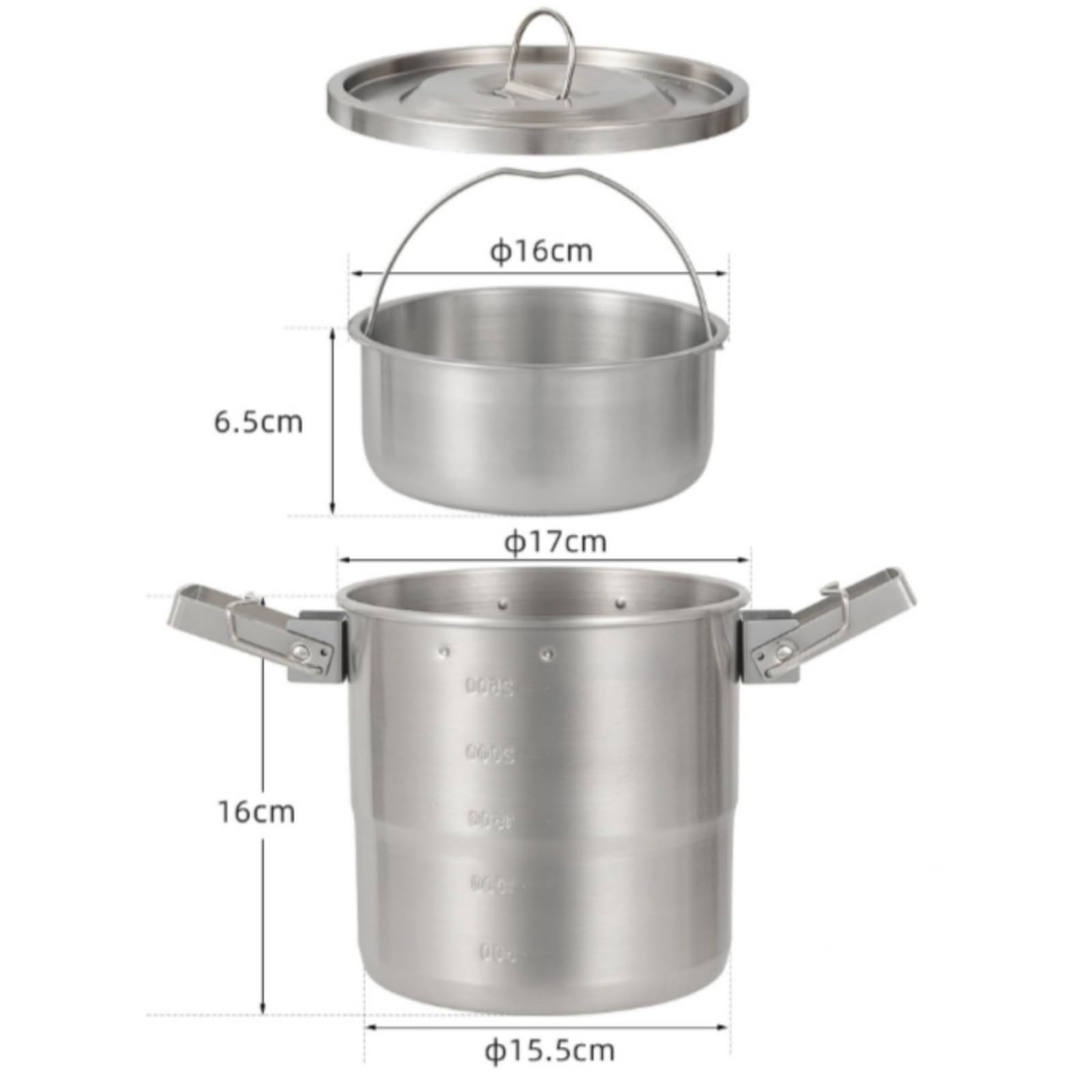 Pentola in Acciaio Inox 3 Litro Inserto per Vapore Vapore Portatile Pentola da Campeggio con Manici Pieghevoli Durevole per Campeggiatori
