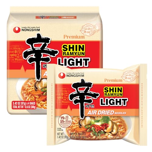 Image of Nongshim Shin Ramyun Light, Air-Dried Korean Ramen Noodles, 4 Pack