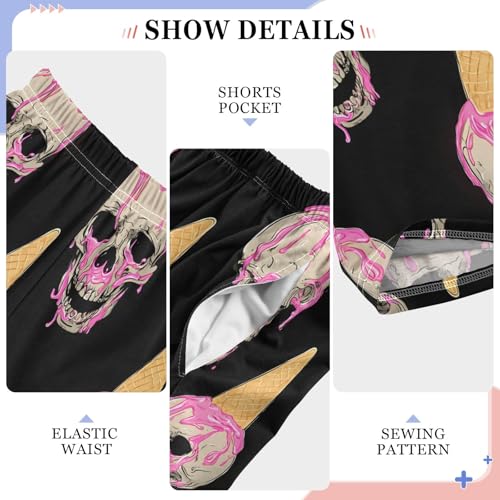 Pajama Pants Lounge Sleep PJ Bottoms Sleepwear Elastic Waist Drawstring S Ice Cream Skull4