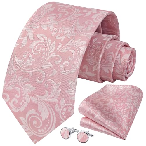 Image of HISDERN Ties for Men Paisley Floral Mens Ties and Pocket Square Cufflinks Set Classic Business Necktie Handkerchief