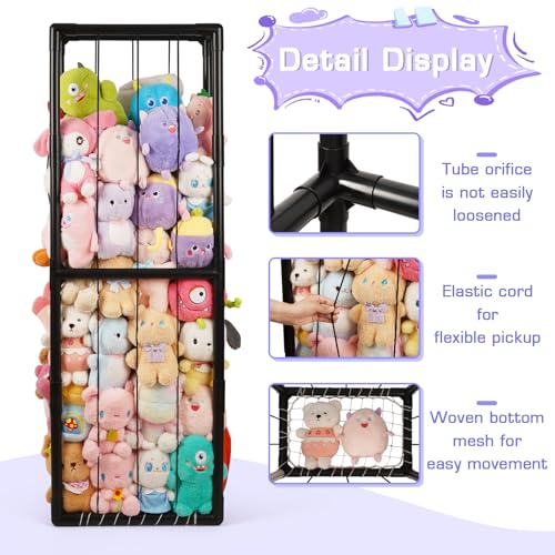 Image of Stuffed Animal Storage Zoo Holder Space Save, PVC Stuffed Animal Organizer | Vertical Plush Toy Organizer with Elastic Band and Net, Large Capacity Stuffy Storage for Playroom Bedroom Nursery