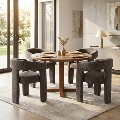 Image of HNY Modern Charcoal Grey Chenille Dining Chairs Set of 4, Upholstered Kitchen Chairs with 4 inch Thick Cushion & Wide Seat, Solid Wood Frame No Assembly Accent Chairs for Dining Room, Kitchen, Restaurant
