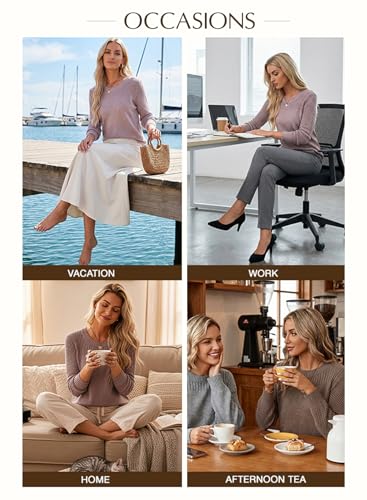 Image of EVALESS Womens Sweaters Casual Long Sleeve Crewneck Knit Lightweight Hollow Out Crochet Sweater Pullover Tops