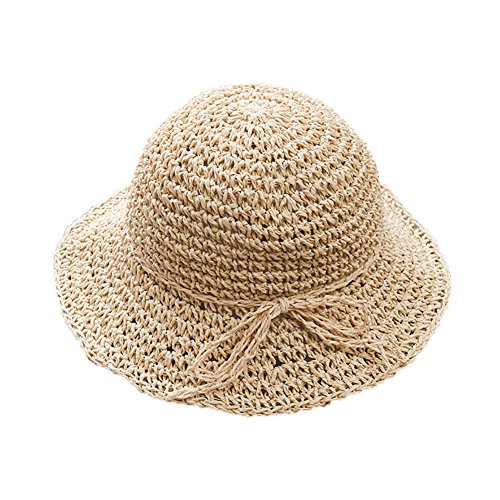 HugeDE Girls Floppy Foldable Packable Wide Brim Summer Sun Hats Beach Straw Hat for Toddlers Kids Beige