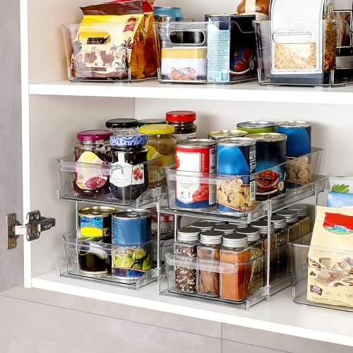 2 Set, 2 Tier Clear Organizer with Dividers for Cabinet, Shlef, Counter - MultiUse Slide-Out Storage Container - Kitchen, Pantry, Medicine Cupboard Bins, Bathroom, Vanity Makeup, Under Sink Organizing - Image 6