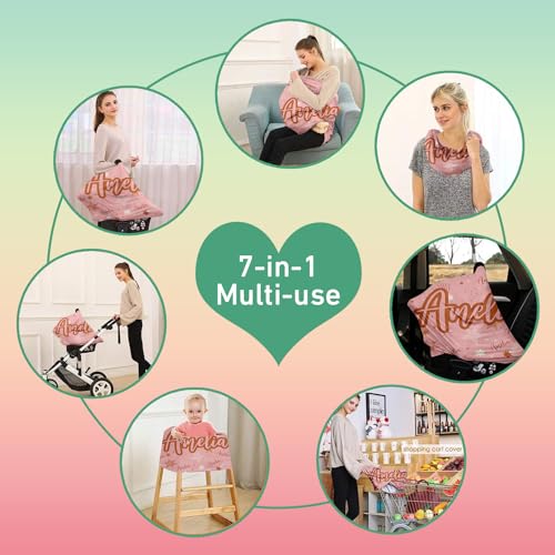 Image of Personalised Car Seat Cover for Babies - Multi-use Pink Carseat Canopy Cover with Name, Car Seat Covers, Christmas Birthday Gifts for Infant Boys and Girls