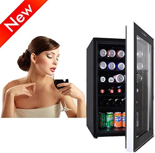 Jresboen Beverage Cooler and Refrigerator with Glass Door for Office or Bar, 2.3 cu ft / 66L Small Beverage Center with 5 Removable Adjustable Shelves for Cans or Bottles of Beer Wine Soda