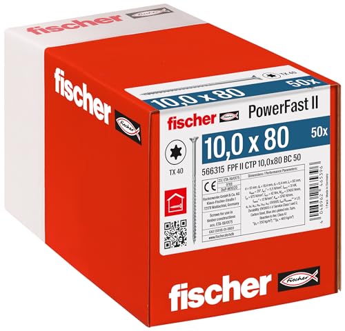 fischer PowerFast II CTP 10.0 x 80, powerful wood screws with countersunk head, inner star receptacle and partial thread