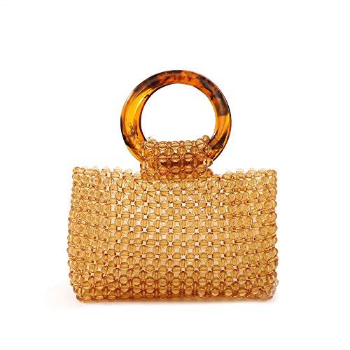 YIFEI Women Colored Transparent Beaded Acrylic Handbag Evening Handmade Bags for Wedding Party (Brown)