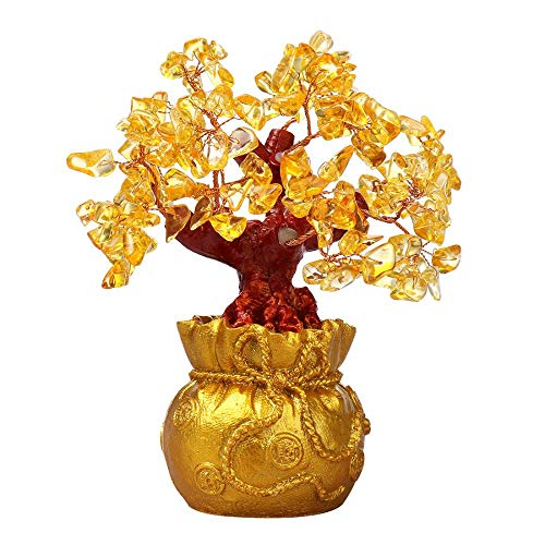 Tmore Golden Money Crystal Tree Lucky Feng Shui Decorations Citrin e Gemstone Tree Bonsai Style Decorative Crystal Tree for Home Office Living Room