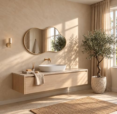 potijo Irregular Wall Mirror 24×40 Inch Wall Mirrors Decorative Gold Modern Asymmetrical Abstract Mirror for Bathroom Bedroom Living Room Entryway Hallway