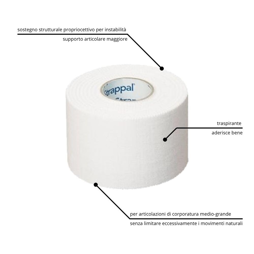 Strappal nastro taping sportivo anelastico professionale tape zigrinato all’ossido di zinco per bendaggi funzionali stabilizzazione articolare fisioterapia e sport | latex free | 5 cm x10 m 6 pz